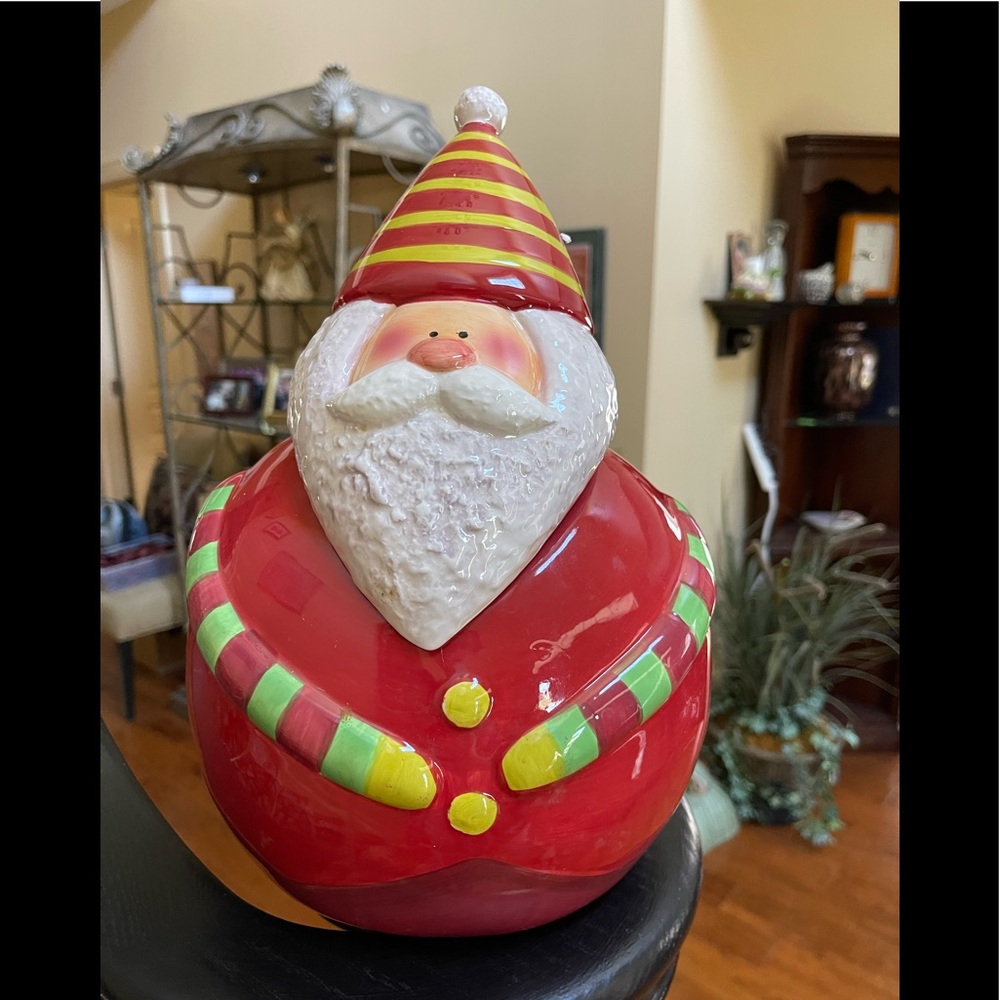 SAKURA CHRISTMAS BRIGHT SANTA HANDPAINTED EARTHENWARE 12" COOKIE JAR